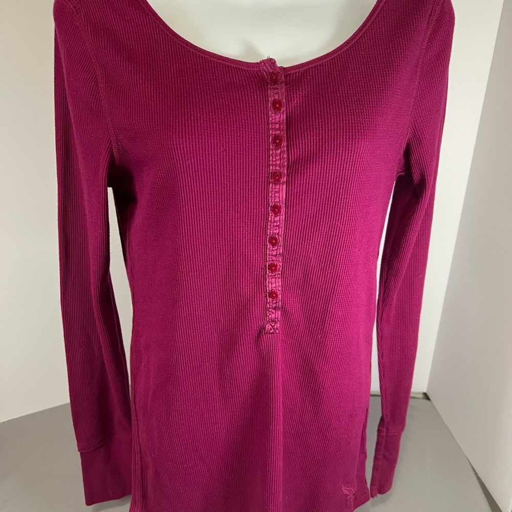 Vintage American Eagle Shirt Women Large Waffle Knit Henley Cozy Stretchy Y2K‎